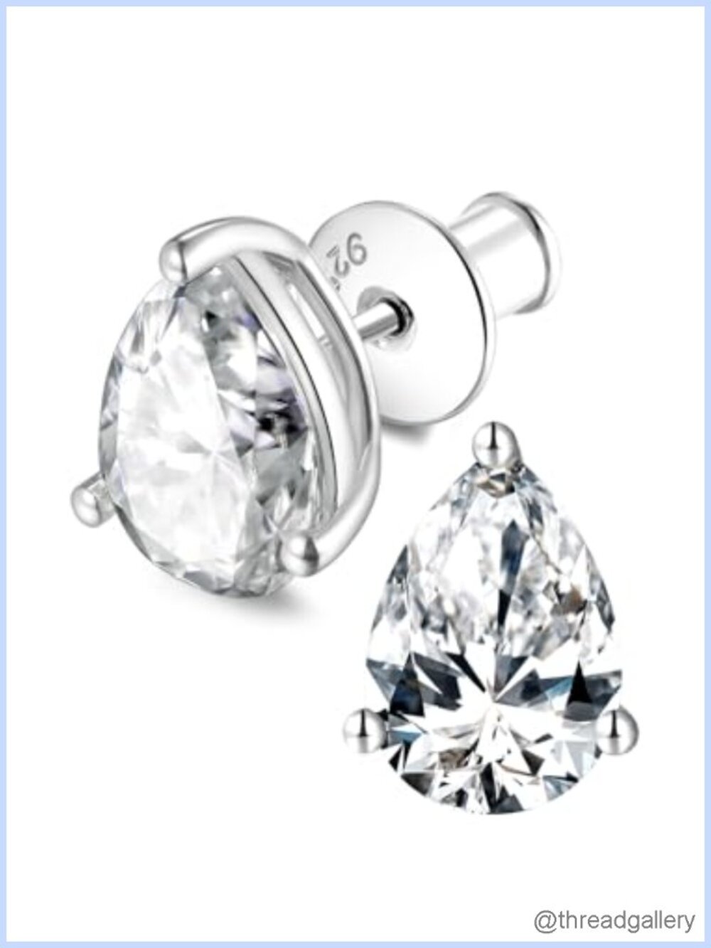 Pear Cut Moissanite Stud Earrings 925 Sterling Silver Rhodium Finish